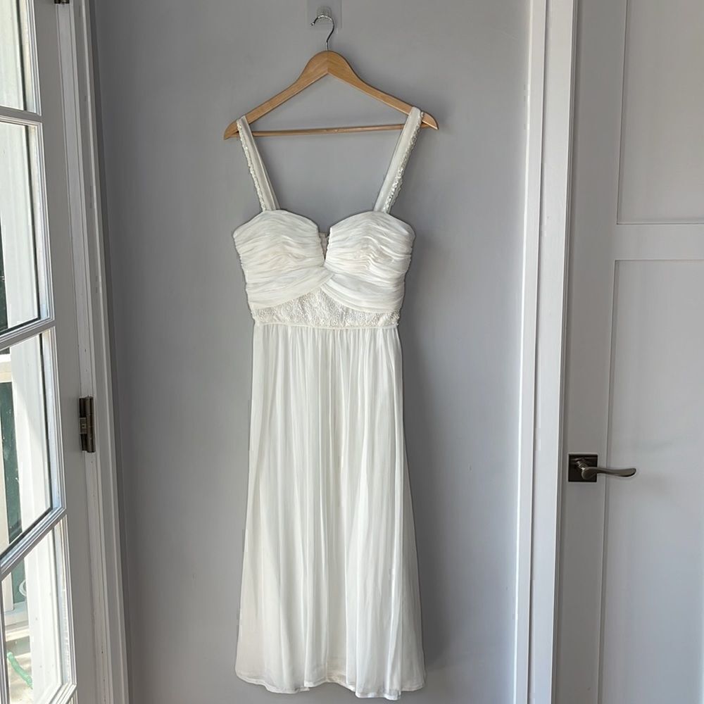 Mikael Aghal White Chiffon Midi Dress